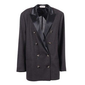 Alberta Ferretti Double-Breasted Virgin Wool Jacket With Satin Lapel - NWT